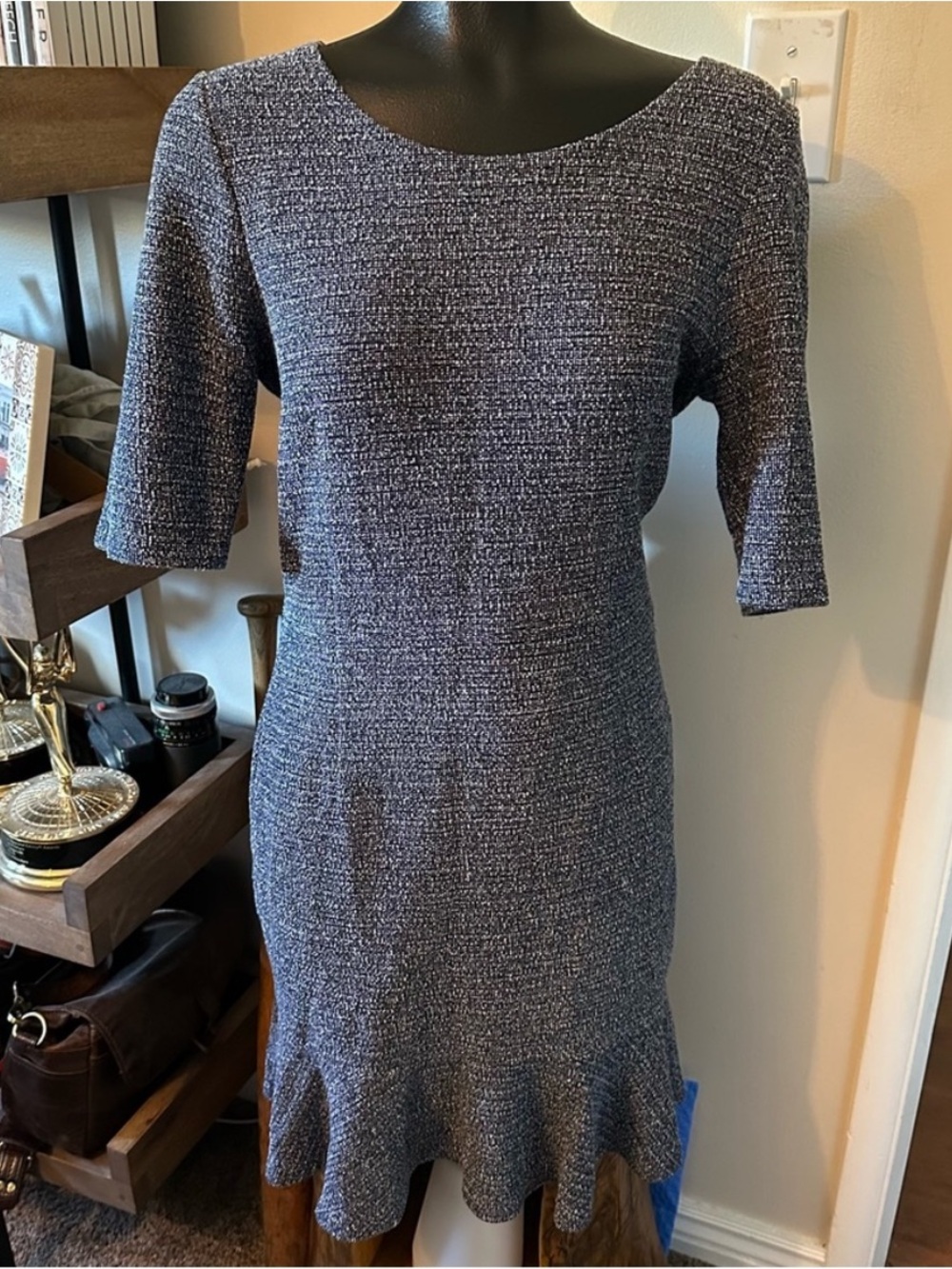 Maison Scotch (Scotch & Soda) Blue Tweed Dress with Flounce Hem